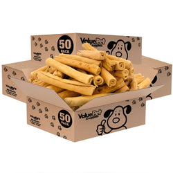 ValueBull USA Retriever Rolls, Premium Thick Cut Rawhide, Medium 5 - 6 Inch, Smoked, 200 Count Bulk Pack - ValuePetSupplies