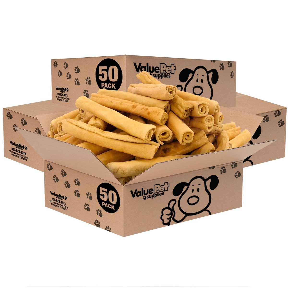 ValueBull USA Retriever Rolls, Premium Thick Cut Rawhide, Medium 5 - 6 Inch, Smoked, 200 Count Bulk Pack - ValuePetSupplies