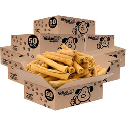 ValueBull USA Retriever Rolls, Premium Thick Cut Rawhide, Medium 5 - 6 Inch, Smoked, 400 Count Wholesale Pack - ValuePetSupplies