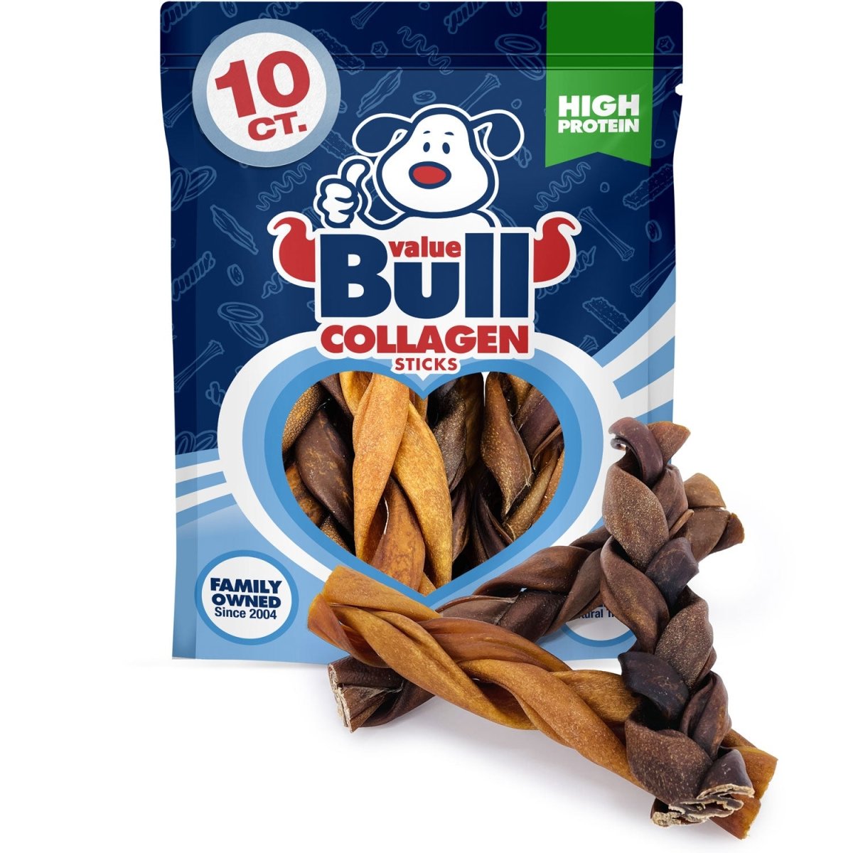 ValueBull Collagen Braids, Thick 5 - 6 Inch, 10 Count - ValuePetSupplies