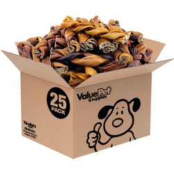 ValueBull Collagen Braided Sticks for Dogs, 6 Inch Thick Chews, Natural Long - Lasting Dog Treats, 25 Count Bulk Pack - ValuePetSupplies