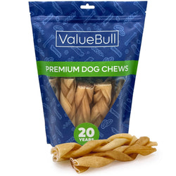 ValueBull Buffalo Collagen Braided Sticks for Large Dogs, 6 Inch Thick Chews, Natural Long - Lasting Dog Treats, 10 Count - ValuePetSupplies