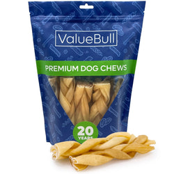 ValueBull Buffalo Collagen Braided Sticks For Dogs, Bully Sticks & Rawhide Alternative, Thick 6 Inch, 10 Count - ValuePetSupplies