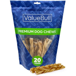 ValueBull Buffalo Collagen Braided Sticks for Small Dogs, 6 Inch Thin Chews, Natural Dog Treats, 25 Count - ValuePetSupplies