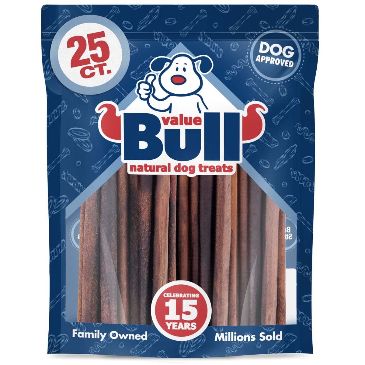 ValueBull Collagen Sticks For Small Dogs, Bully Sticks & Rawhide Alternative, Thin 12 Inch, 25 Count - ValuePetSupplies