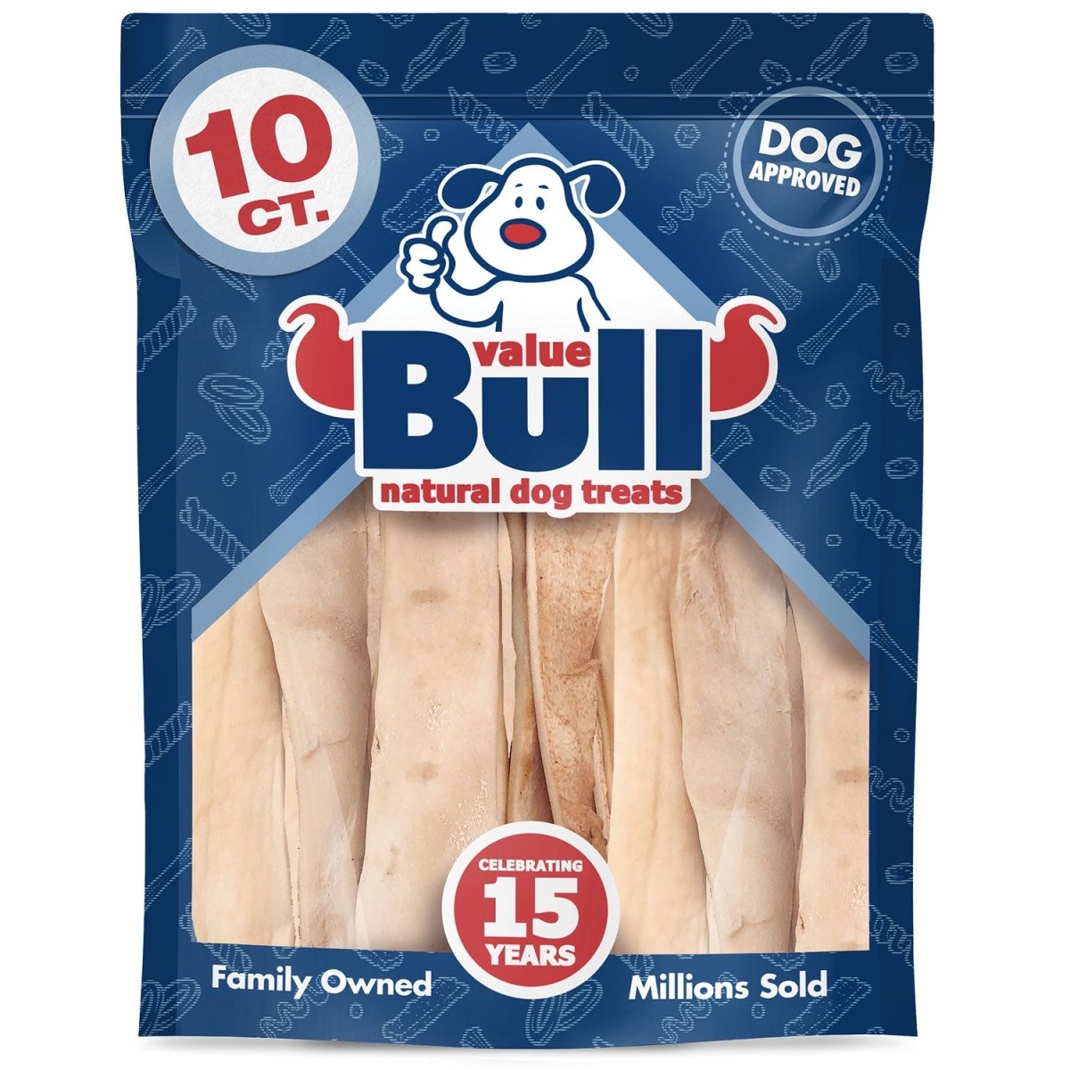 ValueBull Beef Cheek Slices, Long Lasting Dog Chews, Thick 9 - 10 Inch, 10 Count - ValuePetSupplies