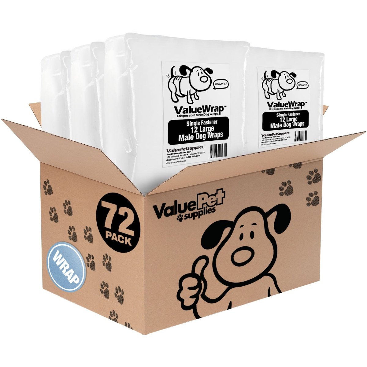 ValueWrap Male Wraps, Disposable Dog Diapers, 1 - Tab Large, Lavender, 72 Count - ValuePetSupplies