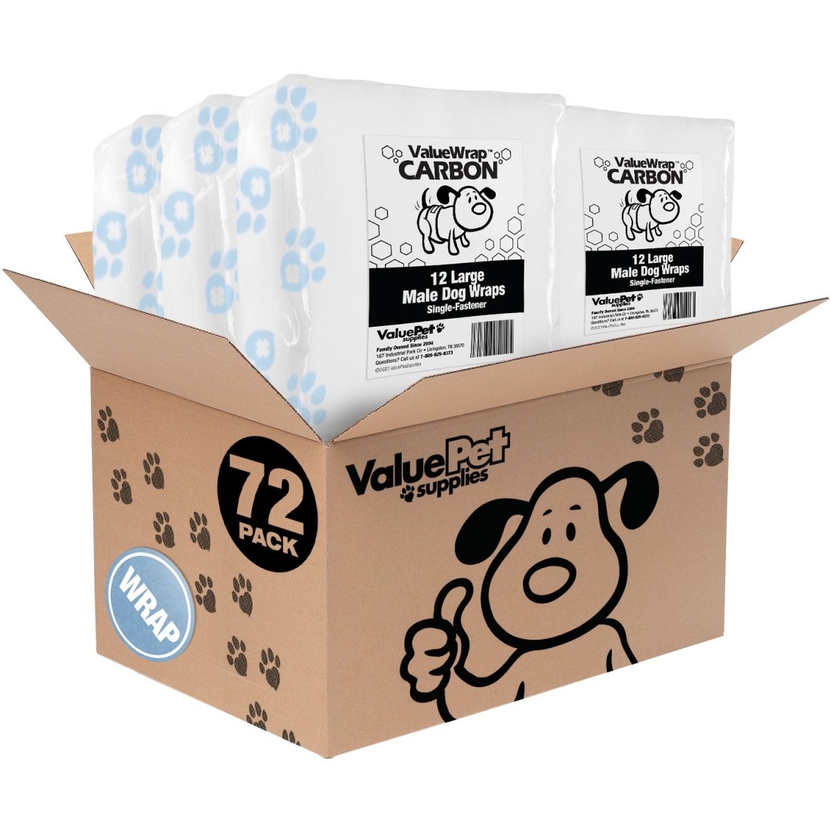 ValueWrap Male Wraps, Disposable Dog Diapers, Carbon, 1 - Tab Large, 72 Count - ValuePetSupplies