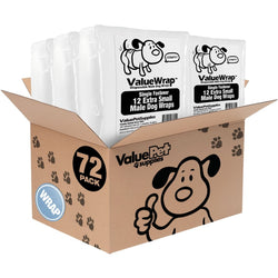 ValueWrap Male Wraps, Disposable Dog Diapers, 1 - Tab X - Small, 72 Count - ValuePetSupplies