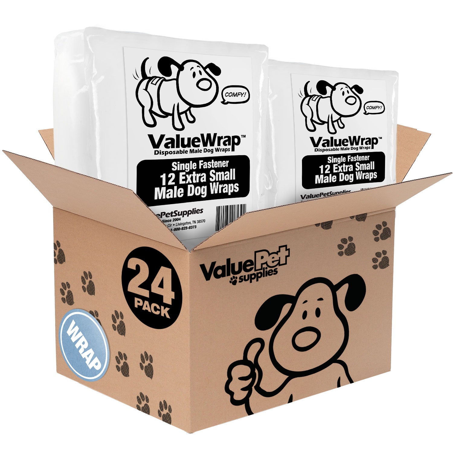 ValueWrap Male Wraps, Disposable Dog Diapers, 1-Tab X-Small, 24 Count