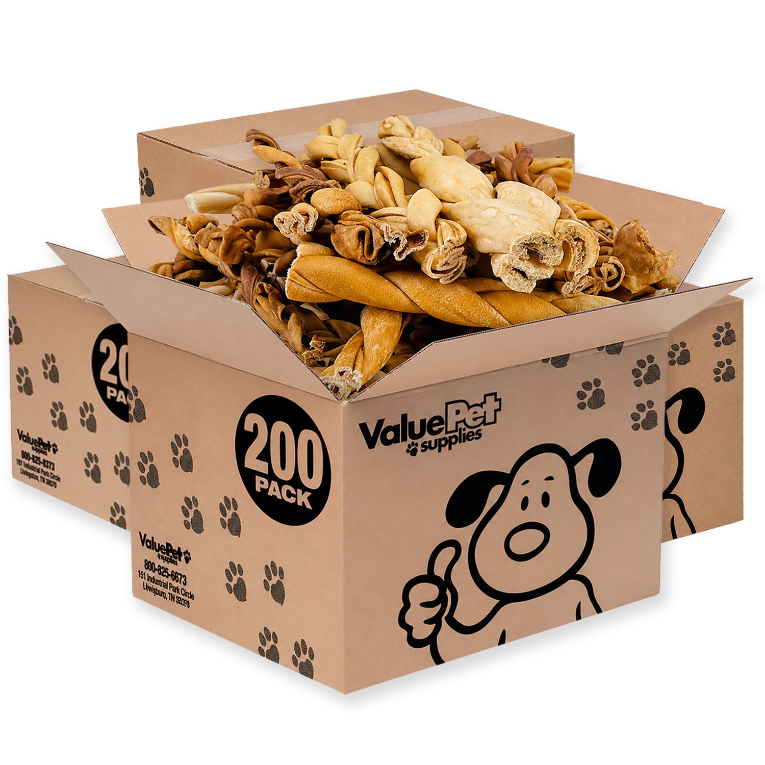 ValueBull Lamb Collagen Braids for Dogs, Varied Sizes & Shapes, 800 Count Wholesale Pack