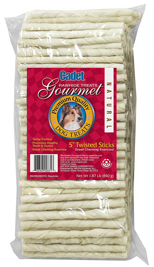 Cadet Rawhide Twist Sticks Dog Chews, 5 Inch, 100 Count
