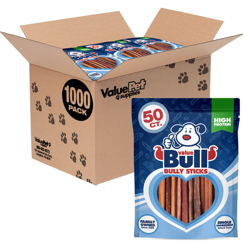 ValueBull Bully Sticks for Small Dogs, Thin 6 Inch, 1,000 Count