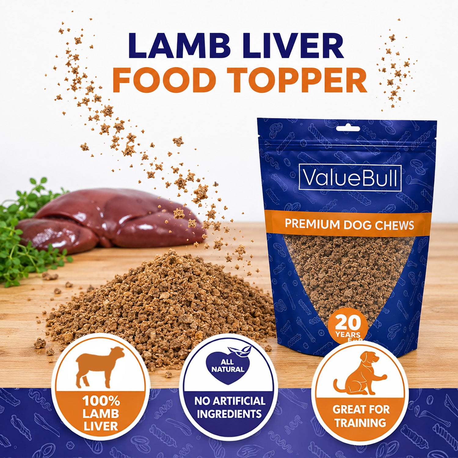ValueBull USA Freeze Dried Lamb Liver Food Topper for Dogs & Cats, 2 Pound - 2