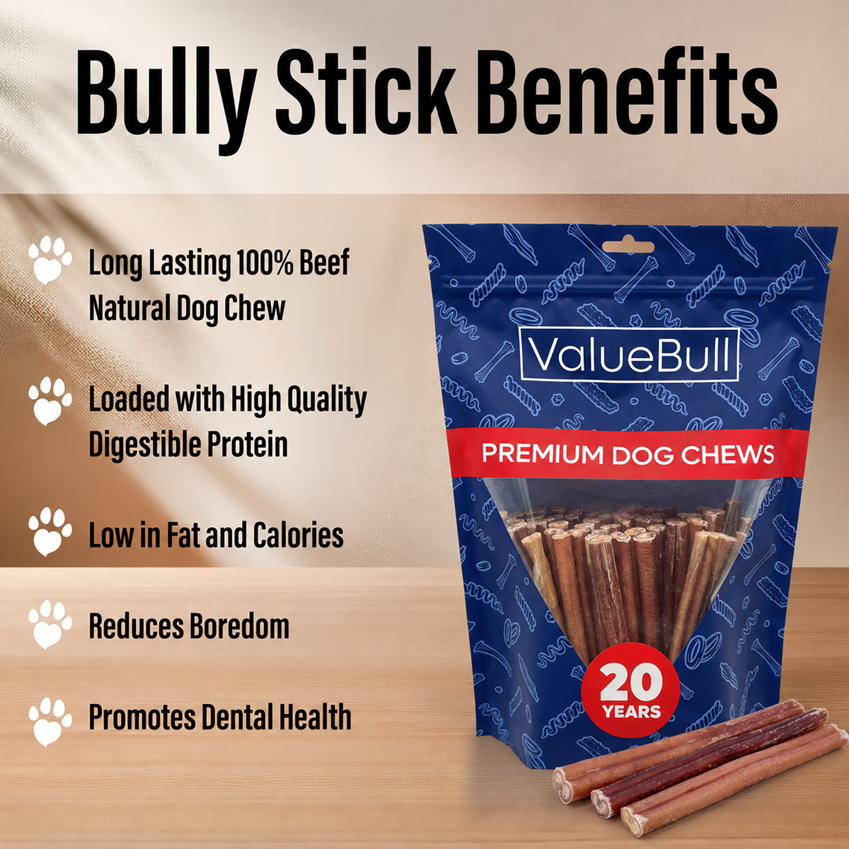 ValueBull Odor Free Bully Sticks for Small Dogs, Thin 6 Inch, 100 Count