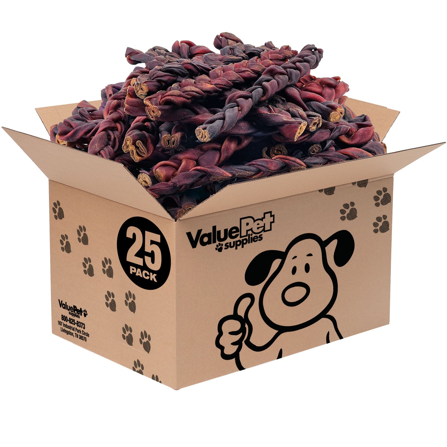 ValueBull USA Collagen Braid Beef Large Dog Chews, Thick 12 Inch 25 Count Bulk - Thick - 25 Braids