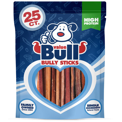 ValueBull Bully Sticks for Small Dogs, Thin 6 Inch, 25 Count