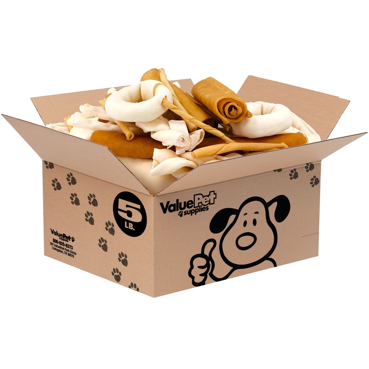 ValueBull USA Beef Rawhide, Varied Mix of Fun Shapes for Dogs, 5 Pound Bulk Pack