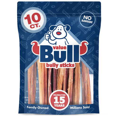 ValueBull Bully Sticks, Low Odor Premium Dog Chews, Medium 6", 10 ct