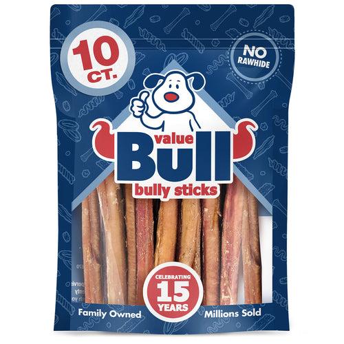 ValueBull Bully Sticks, Low Odor Premium Dog Chews, Thick 6", 10 ct