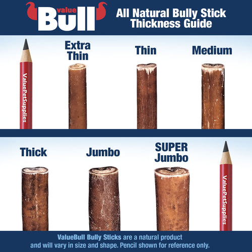 ValueBull Bully Sticks for Small Dogs, Thin 12 Inch, 200 Count BULK PACK