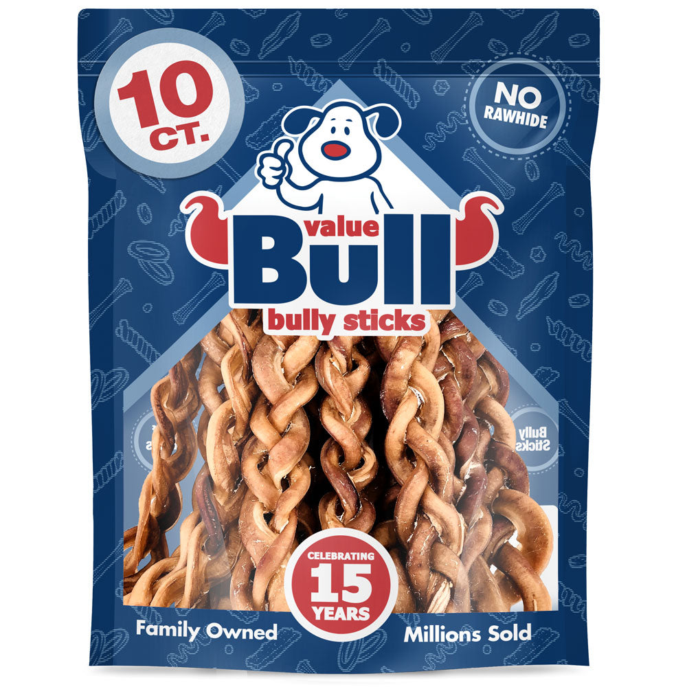 ValueBull Braided Bully Sticks, Thick 12 Inch, 10 Count