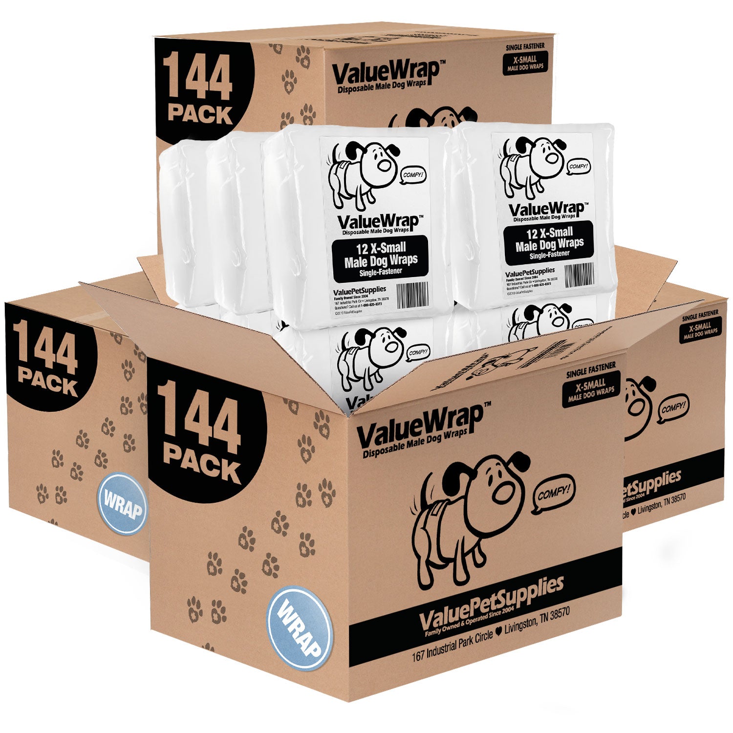 NEW- ValueWrap Male Wraps, Disposable Dog Diapers, 1-Tab X-Small, Lavender, 576 Count WHOLESALE PACK