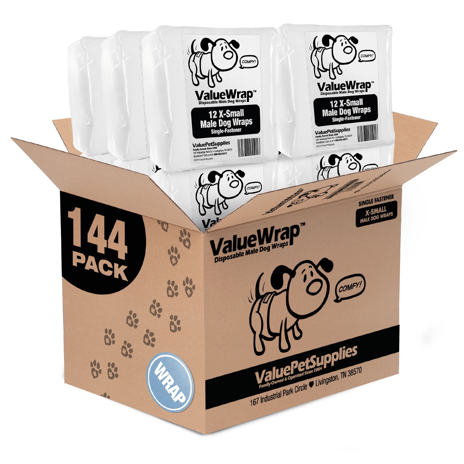 NEW- ValueWrap Male Wraps, Disposable Dog Diapers, 1-Tab X-Small, Lavender, 144 Count