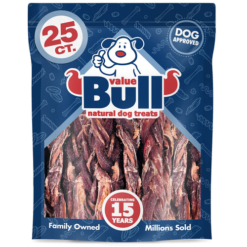 ValueBull Braided Beef Gullet Sticks For Dogs, Thick 6", 25 ct.