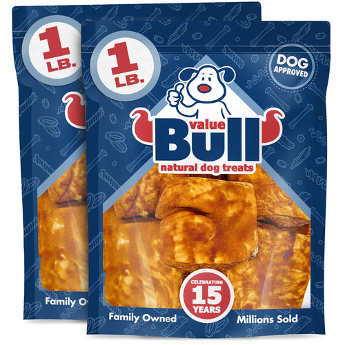 ValueBull Beef Cheek Chips for Dogs, Jumbo 4-5 Inch, Beef Flavored, 2 Pound