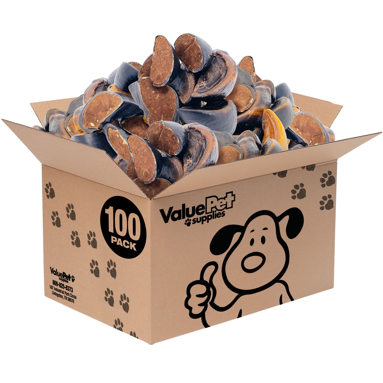 ValueBull Stuffed Beef Hooves Dog Chews, Peanut Butter, 100 Count WHOLESALE PACK