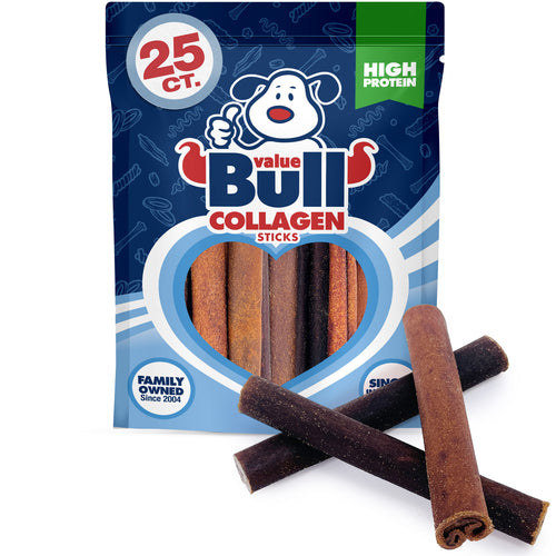 ValueBull USA Collagen Sticks, Premium Beef Dog Chews, Low Odor, 6" Jumbo, 25 Count