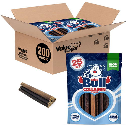 ValueBull USA Collagen Sticks, Premium Beef Dog Chews, Low Odor, 6" Medium, 200 Count