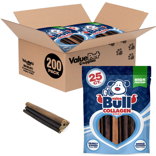 ValueBull USA Collagen Sticks, Premium Beef Dog Chews, 6" Medium, 200 Count