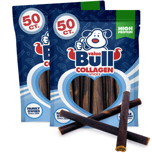 ValueBull USA Collagen Sticks, Premium Beef Small Dog Chews, 6" Thin, 100 Count