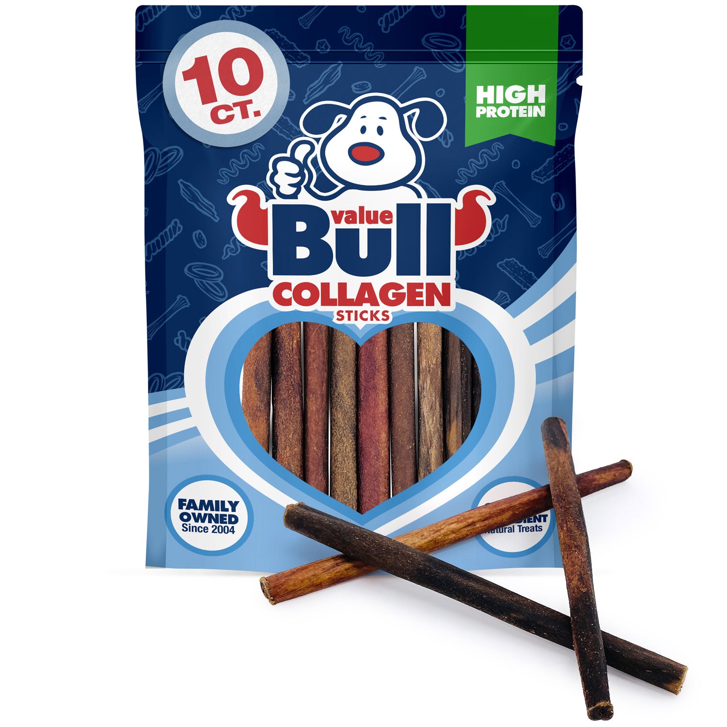 ValueBull USA Collagen Sticks, Premium Beef Small Dog Chews, 6" Extra Thin, 10 Count