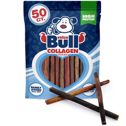 ValueBull USA Collagen Sticks, Premium Beef Small Dog Chews, 6" Extra Thin, 50 Count