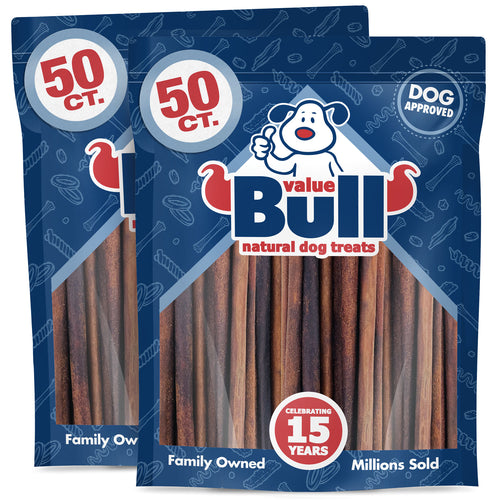 ValueBull USA Collagen Sticks, Premium Beef Small Dog Chews, 12" Thin, 100 Count