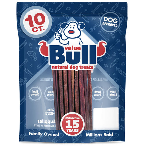 ValueBull USA Collagen Sticks, Premium Beef Small Dog Chews, Low Odor, 12" Extra Thin, 10 Count