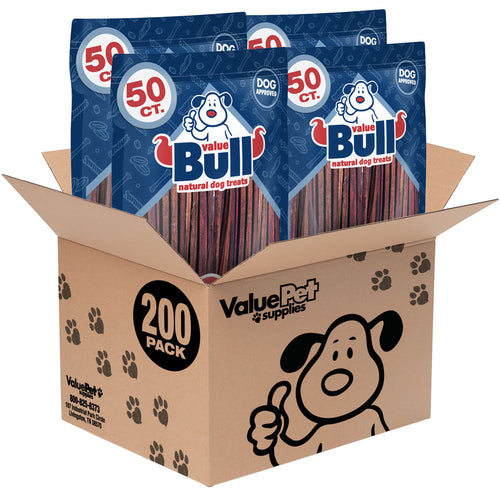 ValueBull USA Collagen Sticks, Premium Beef Small Dog Chews, 12" Extra Thin, 200 Count