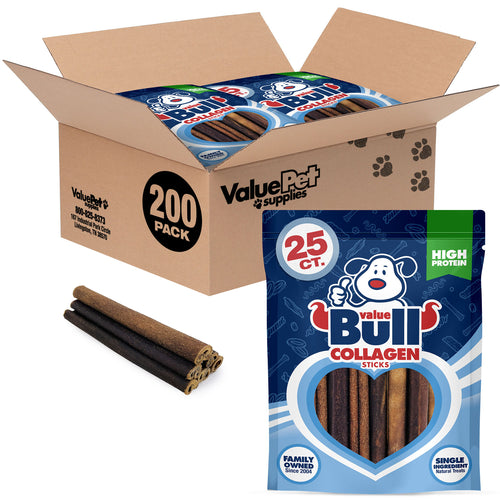 ValueBull Collagen Sticks, Long Lasting Beef Dog Chews, Healthy & Safe, Medium 6 Inch, 200 Count