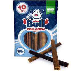 ValueBull Collagen Sticks, Long Lasting Beef Dog Chews, Healthy & Safe, Medium 6 Inch, 10 Count