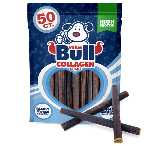 ValueBull Collagen Sticks, Long Lasting Beef Small Dog Chews , Healthy & Safe, Thin 6 Inch, 50 Count