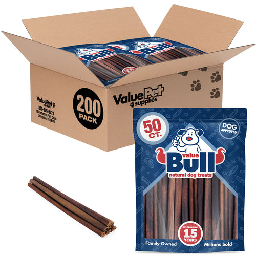ValueBull Collagen Sticks, Long Lasting Beef Small Dog Chews , Healthy & Safe, Thin 12 Inch, 200 Count