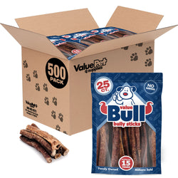 ValueBull Bully Sticks for Dogs, Thick 4-6", Varied Shapes, 500 ct