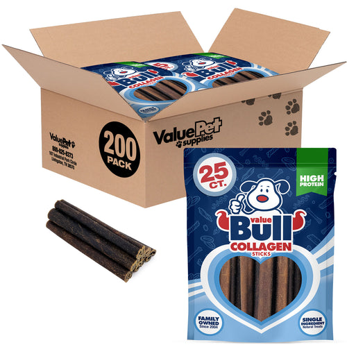 ValueBull Collagen Sticks, Long Lasting Beef Dog Chews, Healthy & Safe, Thick 6 Inch, 200 Count