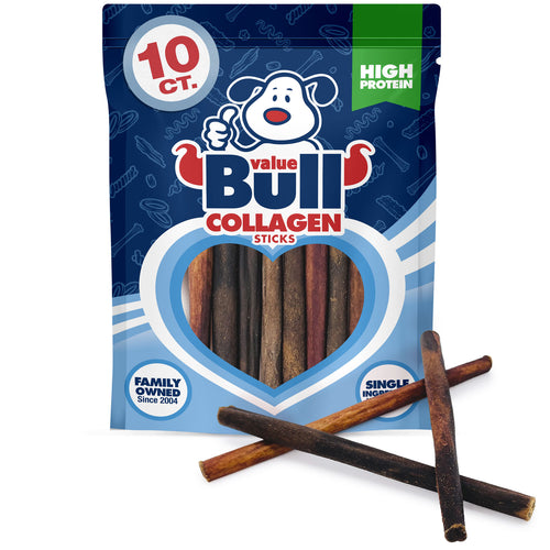 ValueBull Collagen Sticks, Long Lasting Beef Small Dog Chews , Healthy & Safe, Extra Thin 6 Inch, 10 Count