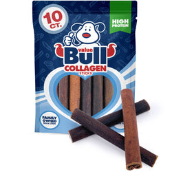 ValueBull Collagen Sticks, Long Lasting Beef Dog Chews, Healthy & Safe, Jumbo 6 Inch, 10 Count