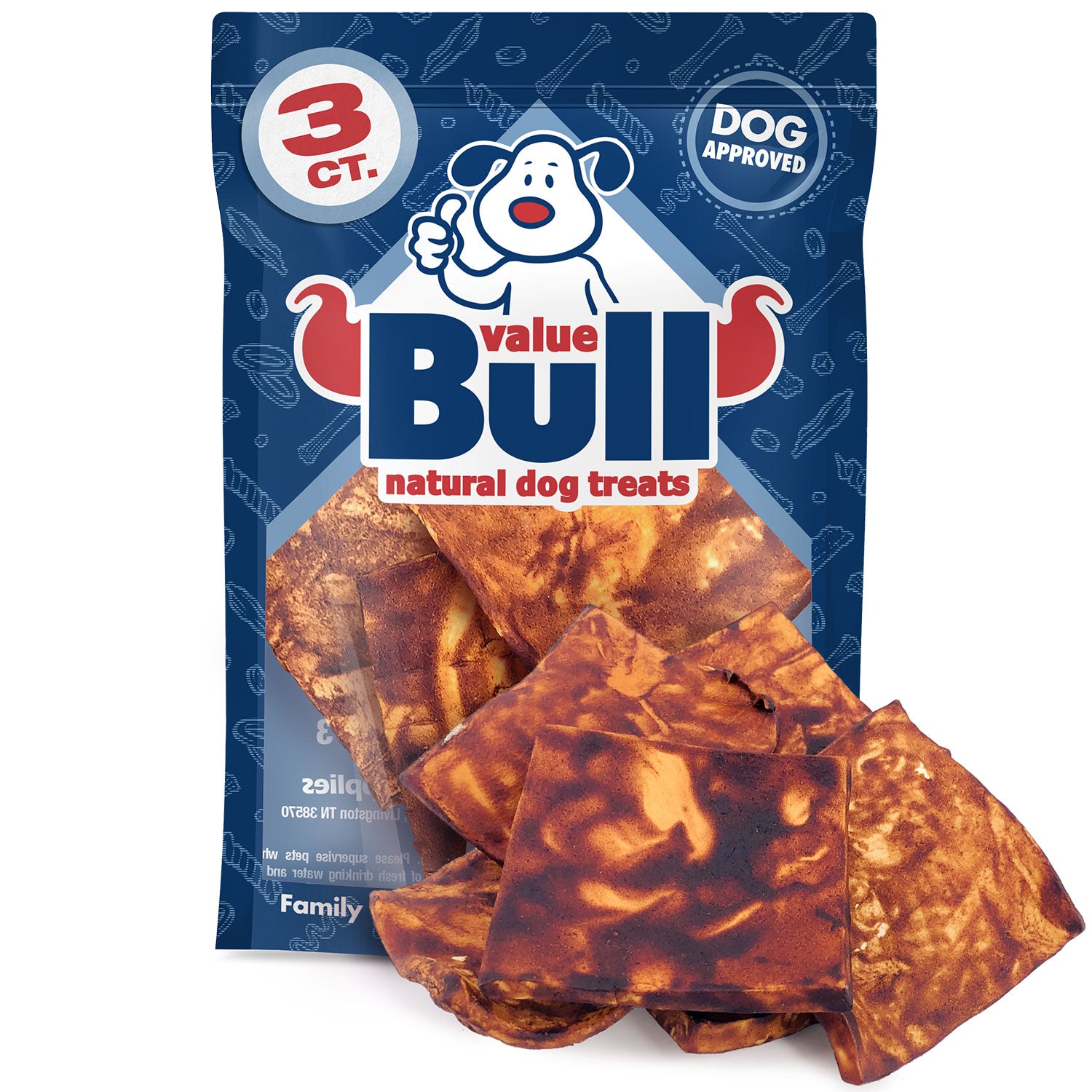 ValueBull Cheek Chips, Premium Beef Dog Chews, Beef Flavored, 3 Count