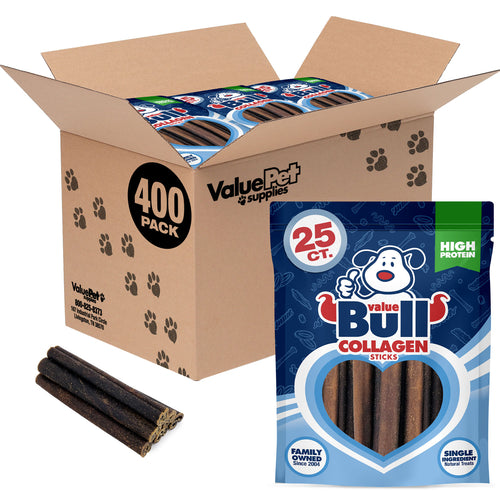 ValueBull Collagen Sticks, Long Lasting Beef Dog Chews, Healthy & Safe, Thick 6 Inch, 400 Count